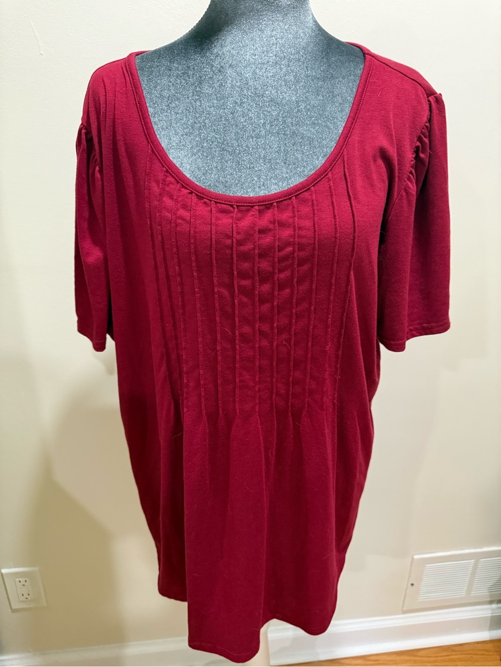 Scoop Neck Pintuck Tunic Top - Deep Wine